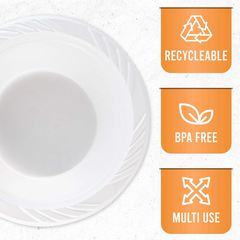 PLASTICPRO 100 Count Disposable 12 Ounce White Plastic Soup Bowls