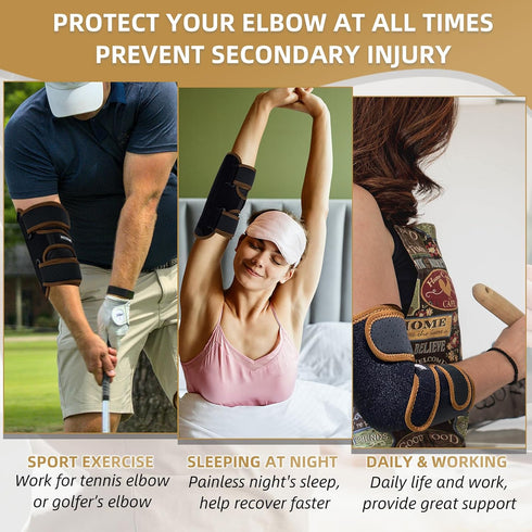 Copper Elbow Brace - Cubital Tunnel Elbow Brace, Ulnar Nerve Brace, Elbow Splint for Sleeping with 4 Removable Metal