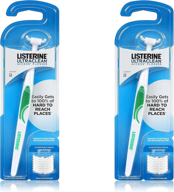 Listerine Ultraclean Access Flosser + 8 Refill Dental Flosser Heads, Oral Care and Hygiene (Pack of 2)