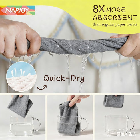 Napjoy 75PK 12" 12", Microfiber Cleaning Cloth Roll, Easy Tear Away Reusable Paper Towels, x Lint-Free and Scratch-Free