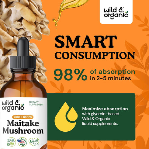 Immune 4 oz Wild & Organic Maitake Mushroom Tincture - Support Supplement - Liquid Maitake Mushroom Extract - Vegan
