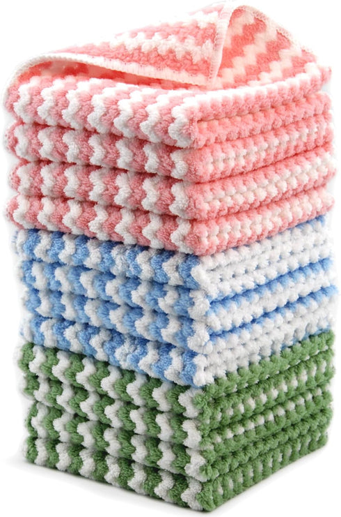 MegaBlues Microfiber Cleaning Cloth,Super Absorbent 12 Pack Dish Towels for Kitchen,Fast Drying Dish