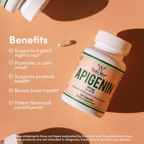 Apigenin Supplement - 50mg per Capsule, 120 Count for Relaxation, Sleep, and Mood - Gluten Free by Double Wood