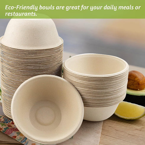 200 Pcs 8 oz Natural Sugarcane Biodegradable Bowls, Disposable Compostable Soup Bowls for Salad, Hot Soup, Dessert