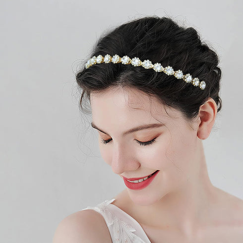 Oriamour Gold Crystal Bridal Hair Accessories, Wedding Headbands with Ribbons for Bride, Bridesmaids, Girls