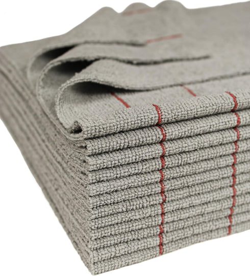 Microfiber Towel, Silver with Red Stripes, 16 by 16 Inches, Pack of 12