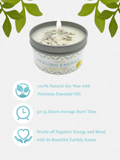 Healing White Sage Candle with Sage Leaf, Himalayan Crystal Salt & Essential Oils