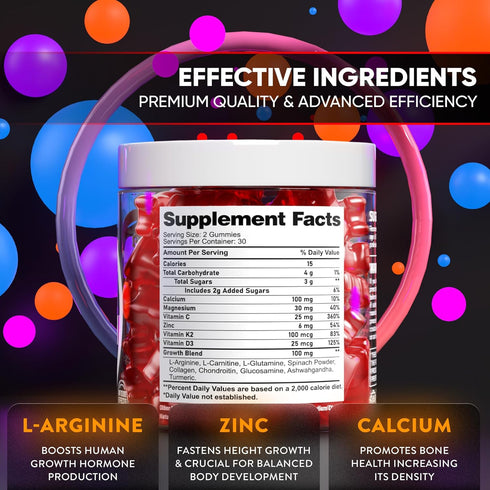 Height Growth Increase Gummies Vitamins - Grow Tall Supplement with Calcium, Magnesium, Zinc, Ashwagandha, Glucosamine