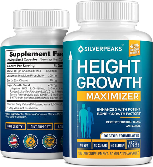 Growth Capsules to Grow Taller - Height Growth Maximizer with Calcium for Bone Strength, Natural Get Taller Supplement