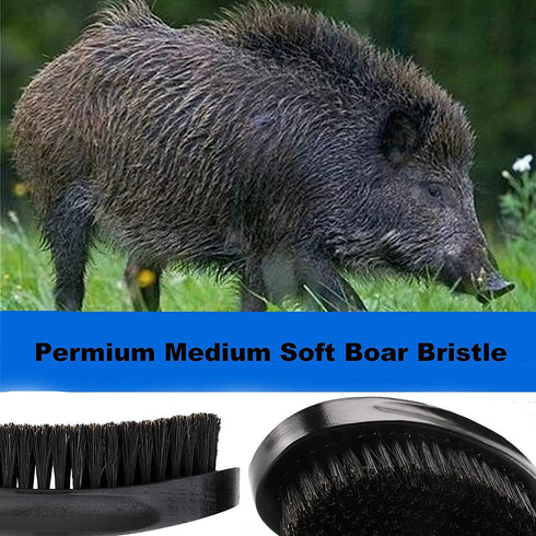 Premium Beech and Black Mix Bristle Wave Brush for Men's Hair Styling - Curved Medium Hard Brush