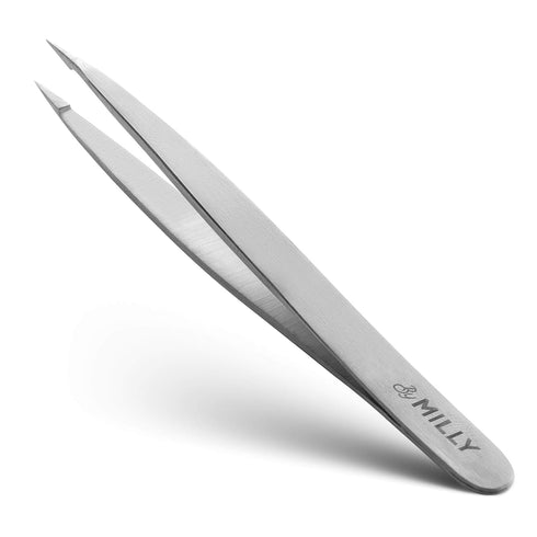 Pointed Tweezers - High Carbon Stainless Steel Needle Nose, Fine Point Precision Hair Removal, Silver
