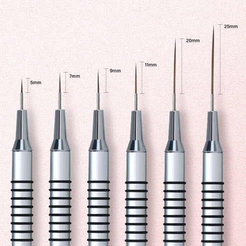 Nail Art Liner Brushes - 6Pcs Painting Brush Set for Long Lines, Thin Details, Fine Drawing Sizes 5/7/9/11/20/25mm