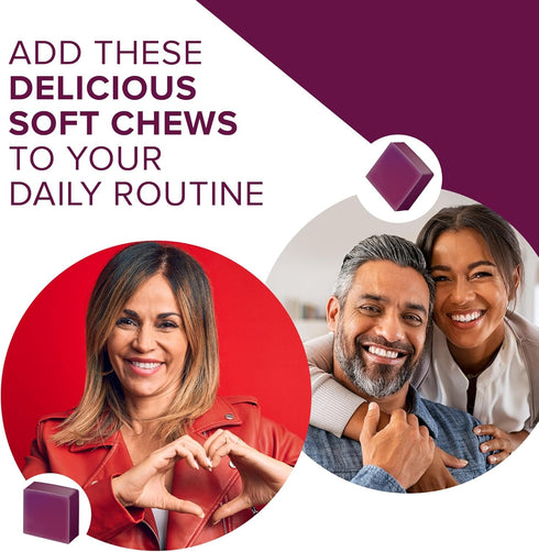 Qunol Beets Chews for Blood Pressure Support, 3 in 1 Beets + CoQ10 + Grape Seed Extract, 90 Chews