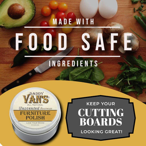 Daddy Van's All Natural Beeswax Furniture Polish, Unscented, Food-Safe Wood Wax for Furniture, Non-Toxic, Conditioning