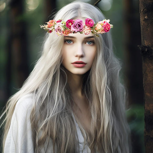 Rose Flower Crown, Bridal Floral Headband, Hair Wreath, Boho Halo for Wedding Party Festival