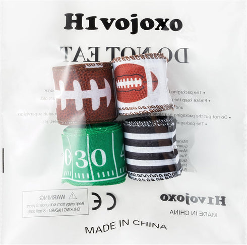 Football Wired Edge Ribbon - 4 Rolls 24 Yards Brown Green for Football Game, Rugby, DIY Craft