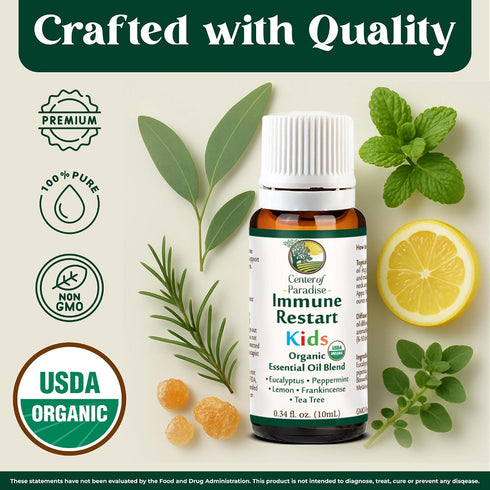 Immune Immune (10 ml) Center of Paradise Restart Kids Organic Essential Oil Blend for Support - USDA Certified, Pure