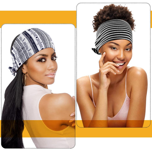 WILLBOND 6 Pieces Wide Headbands for Women, Adjustable Knotted African Hairband, Non-Slip Floral Hairbands for Yoga.