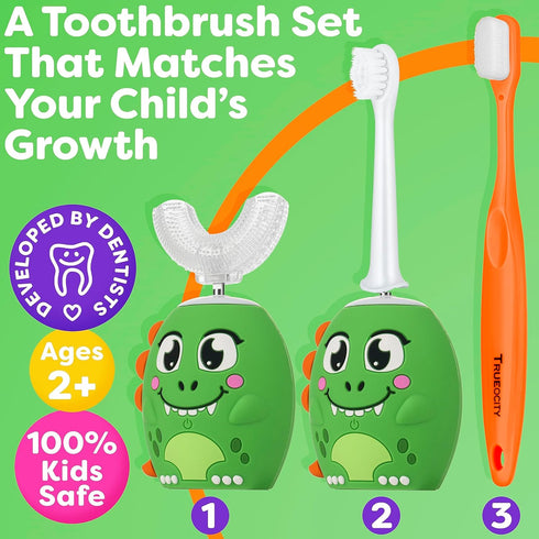 Kids Toothbrushes U Shape, Kids Automatic Toothbrush, Toddler Toothbrush U Shaped, U Toothbrush Kids, Auto Toothbrush, Rechargeable Electric Brush Age 2+, Children's Toothbrush (Dinosaur)