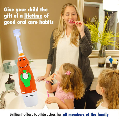 Brilliant Oral Care Kids Sonic Electric Toothbrush - Soft Bristles, Round Brush Head, LED Light, for Children Ages 5+