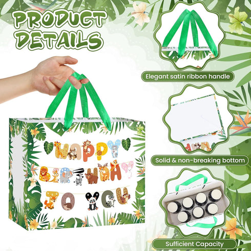Jungle Safari Birthday Gift Bag Wild Animal Birthday Gift Bag with Wrapping Paper Card Zoo Jungle Safari Animal Baby