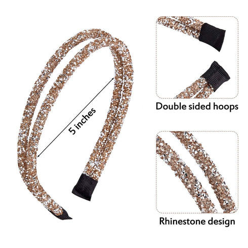 WILLBOND 4 Pieces Rhinestone Hair Band - Thin Headband for Women Hair Accessory (Black, Grey, Silver, Champagne)