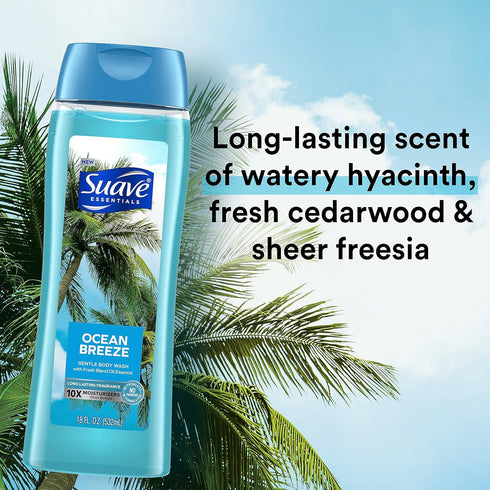 Suave Moisturizing Body Wash, Ocean Breeze Scent with Vitamin E Extract, 18 Oz Pack of 6