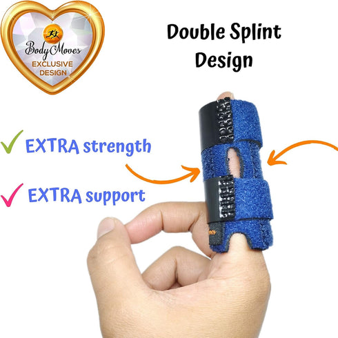 BodyMoves 2 Double Sided Solid Support Finger Splints, Plus 2 Sleeves, 2020 Edition Aqua Blue