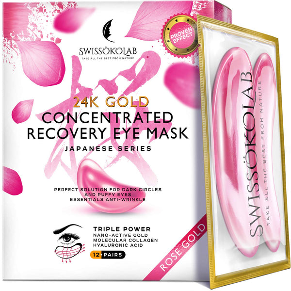 SWISSÖKOLAB 24k Gold Under Eye Patches for Puffy Eyes, Dark Circles, Collagen Eye Gel Pads, Anti-Aging