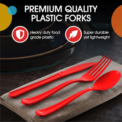 100 Pcs Heavy Duty Red Plastic Disposable Spoons - Red Disposable Cutlery, Flatware, Silverware for Parties, Weddings