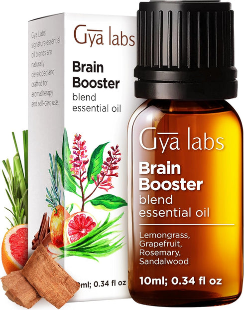 Set Set 2x0.34 oz Bedtime & Brain Booster Essential Oils for Diffuser - Aromatherapy Grade Essential Oils - fl - Gya