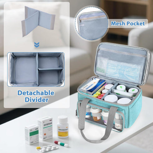 LUXJA Double-Layer Medicine Bag with Transparent Compartment, Pill Bottle Organizer with Detachable Divider (Suitable