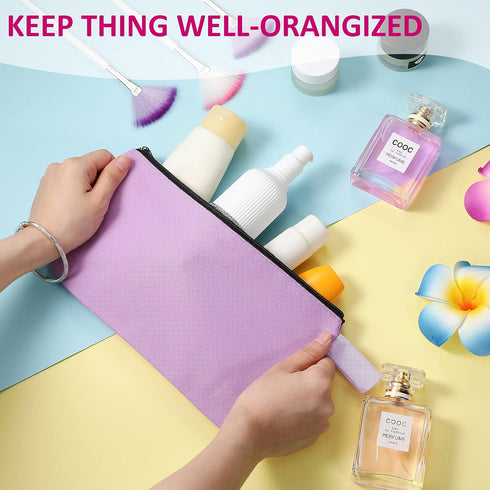 10 Pieces Canvas Makeup Bags Bulk, Travel Cosmetic Pouches, Multi-Purpose Blank Toiletry Bags with Zipper for Women