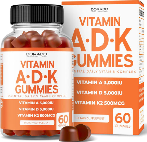 ADK Gummies Vitamin D3 K2 Gummies (60 Sugar Free Gummies) - Vitamin D3 K2 10000iu/5000iu - Vegan, Non-GMO