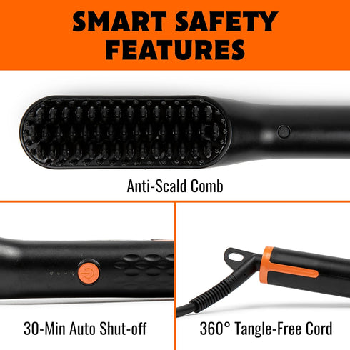 Tame The Wild Premium Beard Straightener - Ionic Anti-Scald Heated Brush with 3 Temp Settings