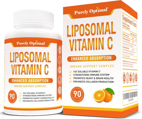 Premium Liposomal Vitamin C Supplement, 1000mg, High Absorption, Immune Support, Non-GMO, 90 Capsules
