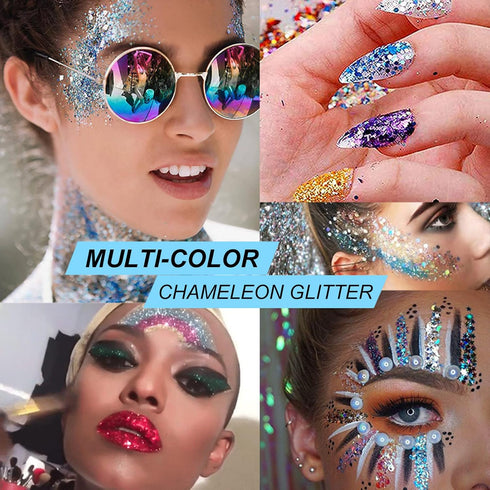 Holographic Body Glitter Gel for Face, Body, Nail, Super Long Lasting Quick Dry Liquid Chunky Glitter for Parties
