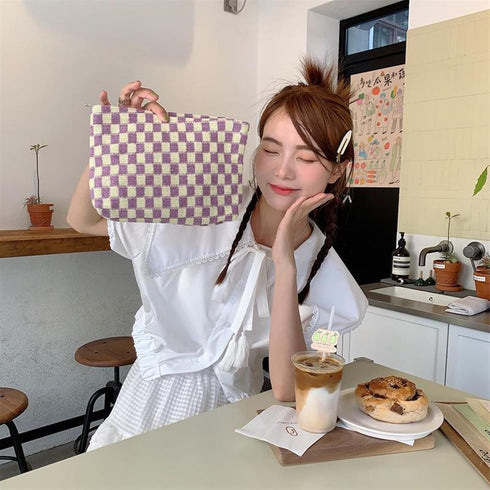 Cosmetic Bag, Cute Y2k Makeup Bag, Aesthetic Checkered Purse for Women