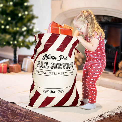 LessMo Christmas Santa Sack, Large Canvas Gift Bag with Drawstring, Reusable Personalized for Xmas Storage