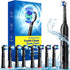 Rotating Electric Toothbrush for Adults with 8 Brush Heads, 4 Modes Deep Clean with Rechargeable Power (Black)