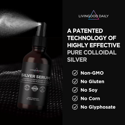 Livingood Daily Colloidal Silver Liquid Spray, Silver Serum (4 Fl Oz) - 10 PPM for Eyes, Mouth, Ears, Nose & Skin -