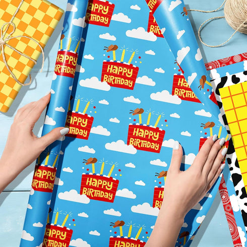Set 12 Cowboy-Themed Gift Wrap Paper for Birthday Parties - Sheets