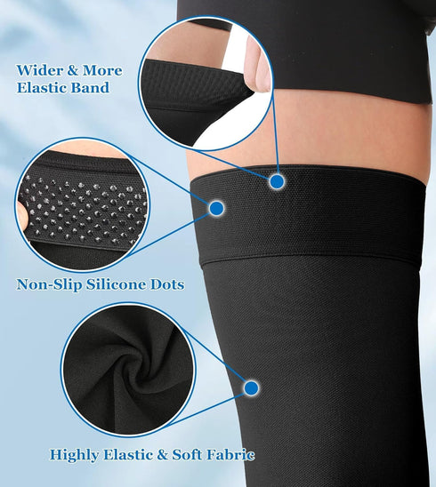 MGANG Medical Thigh High Compression Stockings - Open Toe, 20-30 mmHg, Black XXL, for Varicose Veins