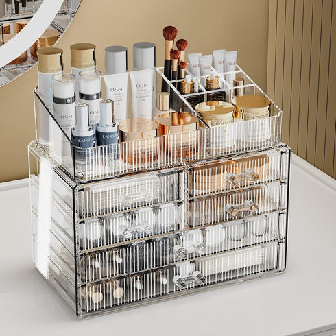 ZHIAI Stackable Storage Drawers, Clear Acrylic Bathroom Counter Organizer for Makeup, Kitchen, Home Storage