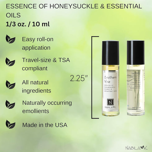 Southern Vine Roll-On Perfume with Honeysuckle Essential Oil - Alcohol-Free, Organic, Long-Lasting - 0.33 oz
