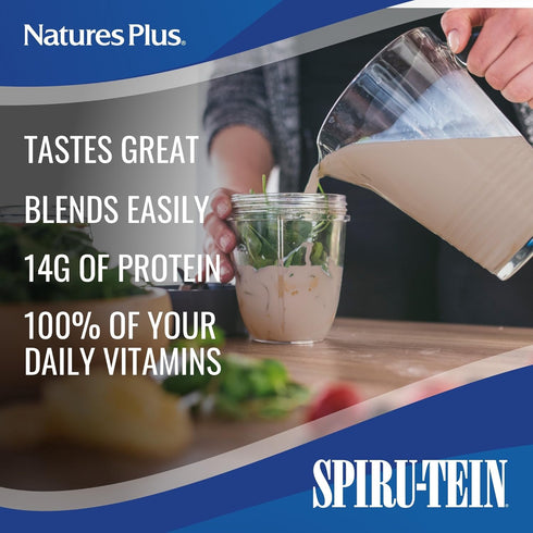 NaturesPlus SPIRU-TEIN Shake, Chocolate, 8 Packets, Plant Based Meal Replacement