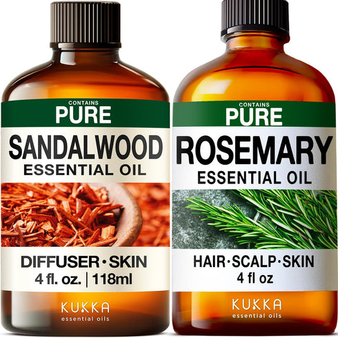 Sandalwood Essential Oils for Diffuser & Rosemary Oil for Hair Set -