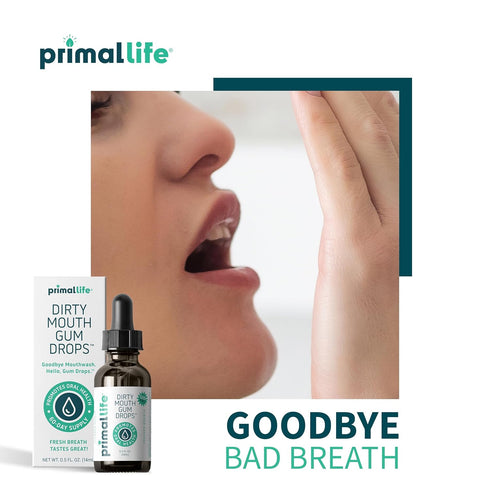 Primal Life Organics Dirty Mouth Gum Serum, Natural Essential Oils for Good Breath, Gentle Mouthwash, Organic, Vegan