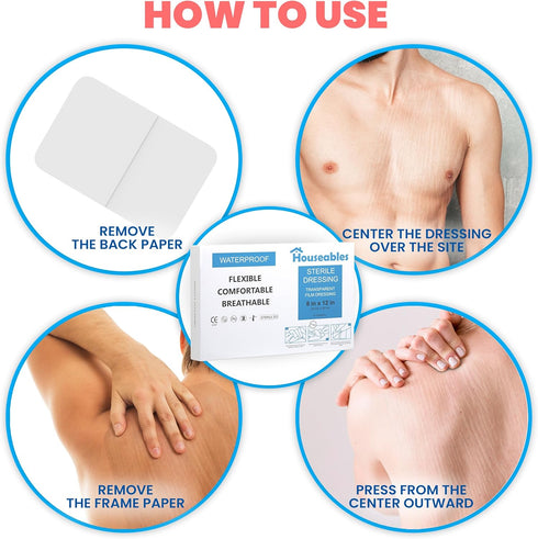 Swimming 8x12, 10 Pack Houseables Waterproof Bandages, Transparent Film Dressing, Waterproof Bandages Post Surgical