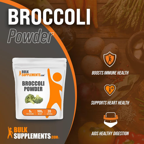 BulkSupplements.com Broccoli Powder - Vegetable Powder with Antioxidants & Fiber - Gluten Free, Vegan - 5g per Serving, 20 Servings (100 Grams - 3.5 oz)